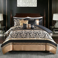Black Gold Jacquard Comforter Set, 7PCS Bed in a Bag