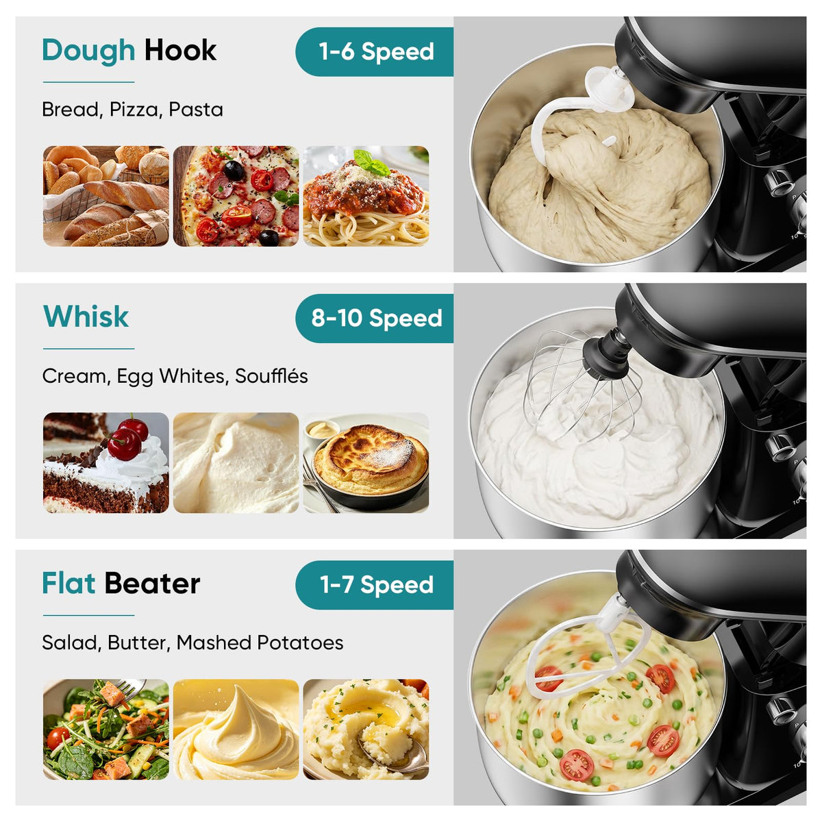 6.3 Qt Stand Mixer, 10-Speed Tilt-Head Electric Mixer for Baking