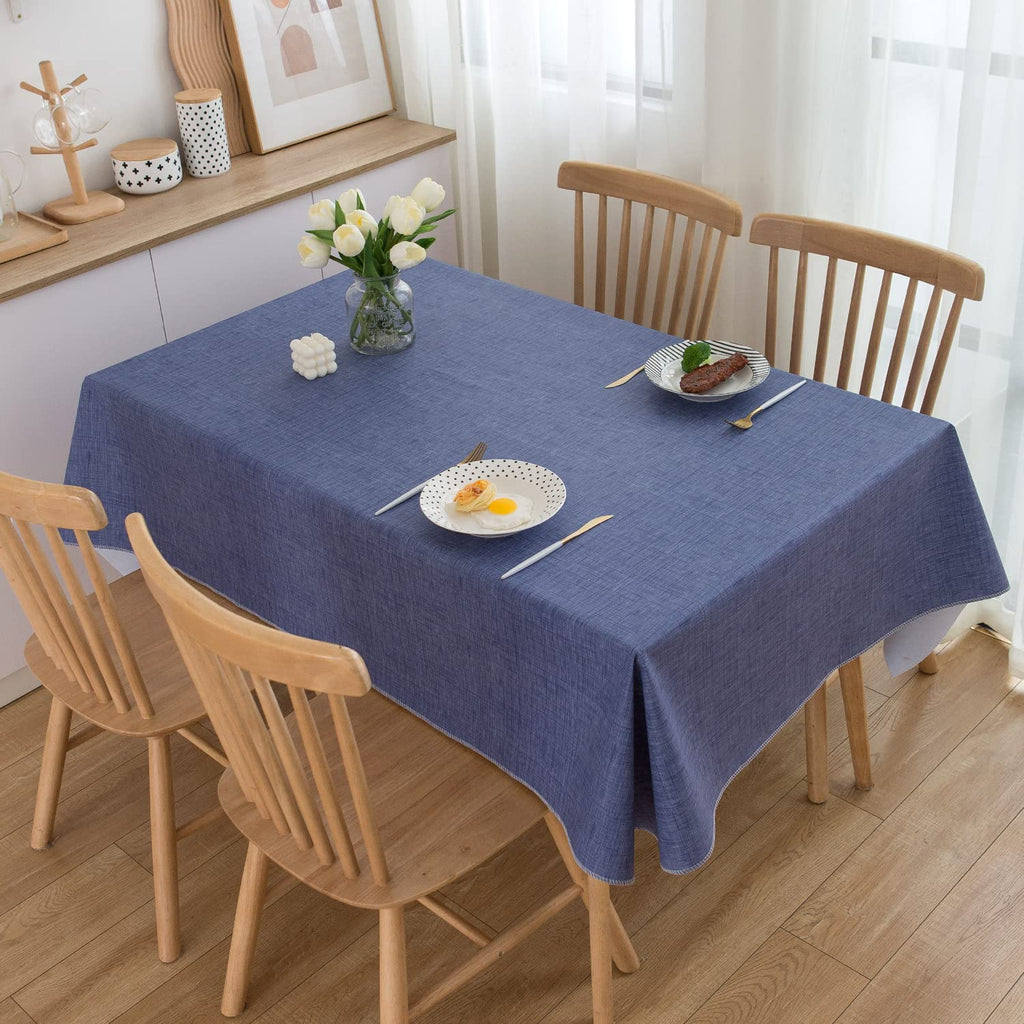 Vinyl Tablecloth with Flannel Backing Rectangle Waterproof Oil-Proof Plastic Table Cloth Wipeable PVC Table Cover for