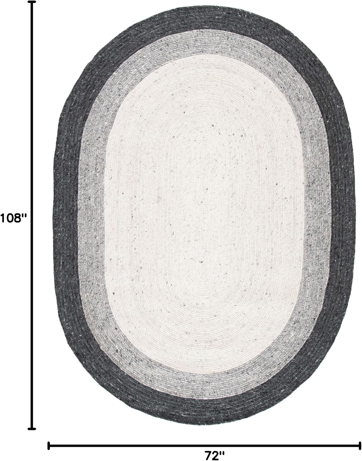 Braided Wool Oval Rug 6'x9', Farmhouse Grey & Ivory BRD903A