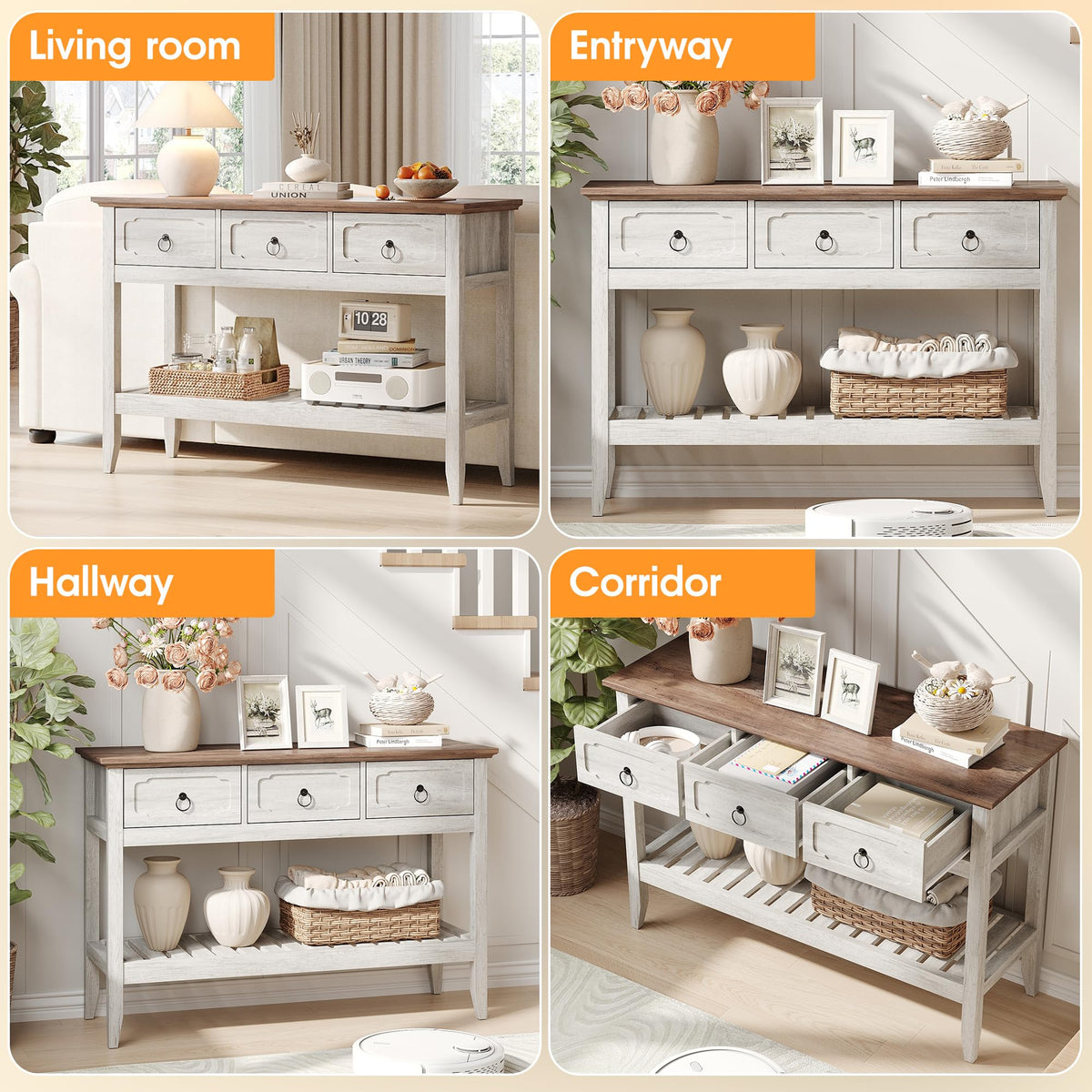 47.2" Farmhouse Console Table with 2 Drawers, Entryway Sofa Table