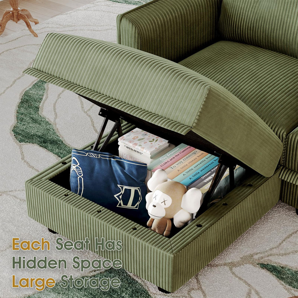 Sectional Sofa Modular Cloud Couch with 7 Storage Seats & 5 Throw Pillows, Corduroy U Shaped Couches, Rearrangable