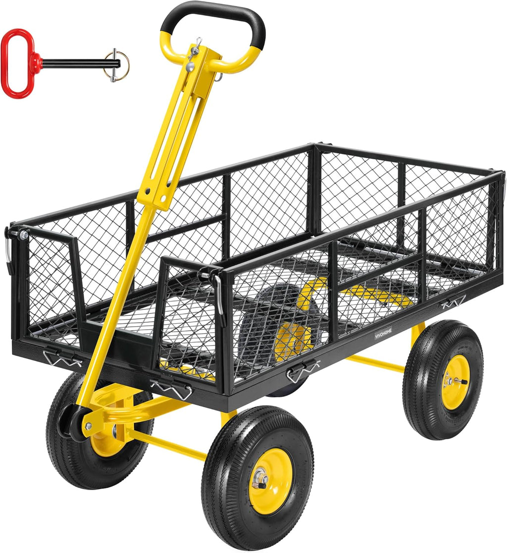 Steel Garden Cart Heavy Duty 900 LBS 4.5 Cu Ft Utility Wagon | Removable Sides, 10 inch Tire and Handle Attach to ATV