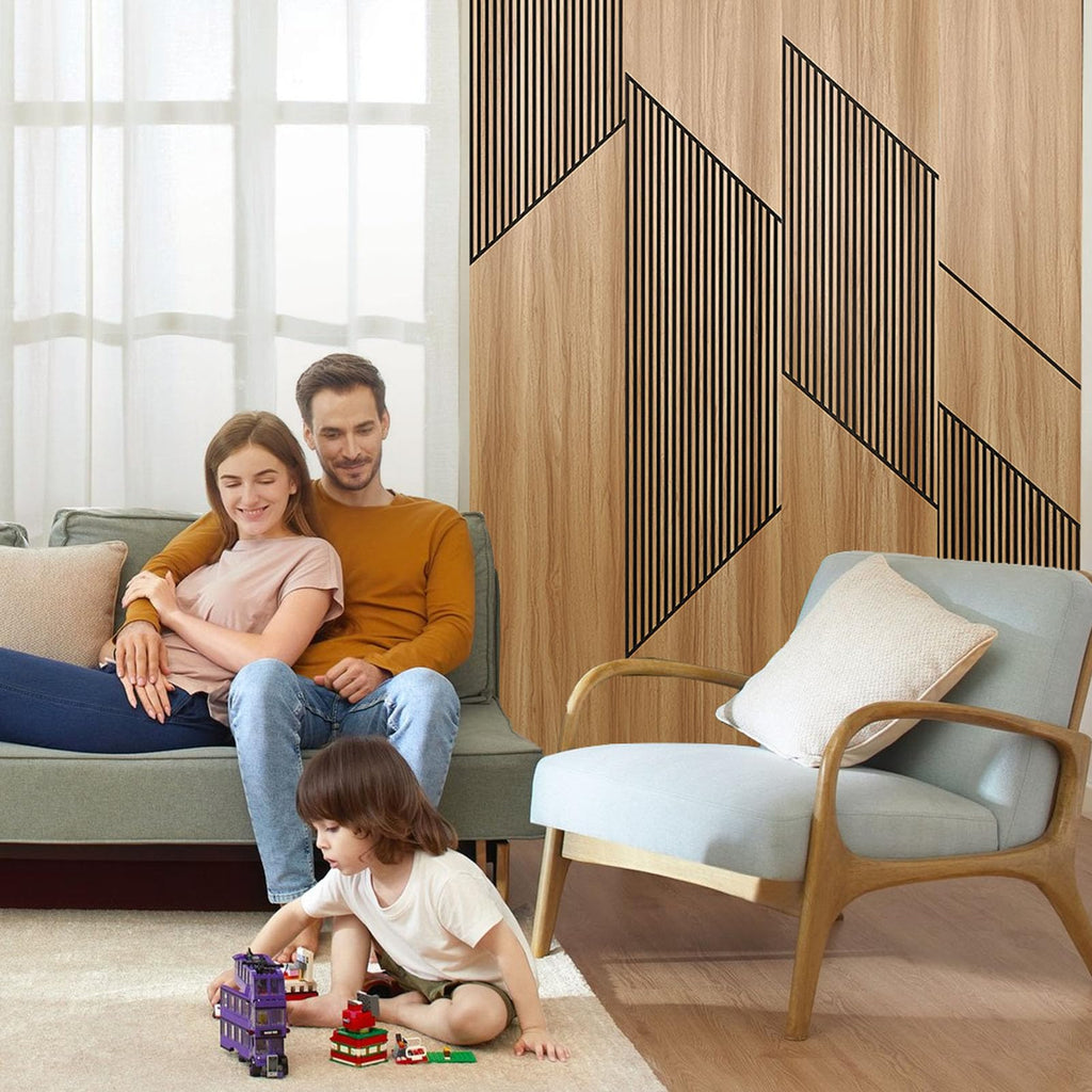 4-Pack Teak Wood Grain 3D Wall Panels with Adhesive, Peel and Stick PVC Wall Tiles for Accent Wall, Covers 48.83 Sq