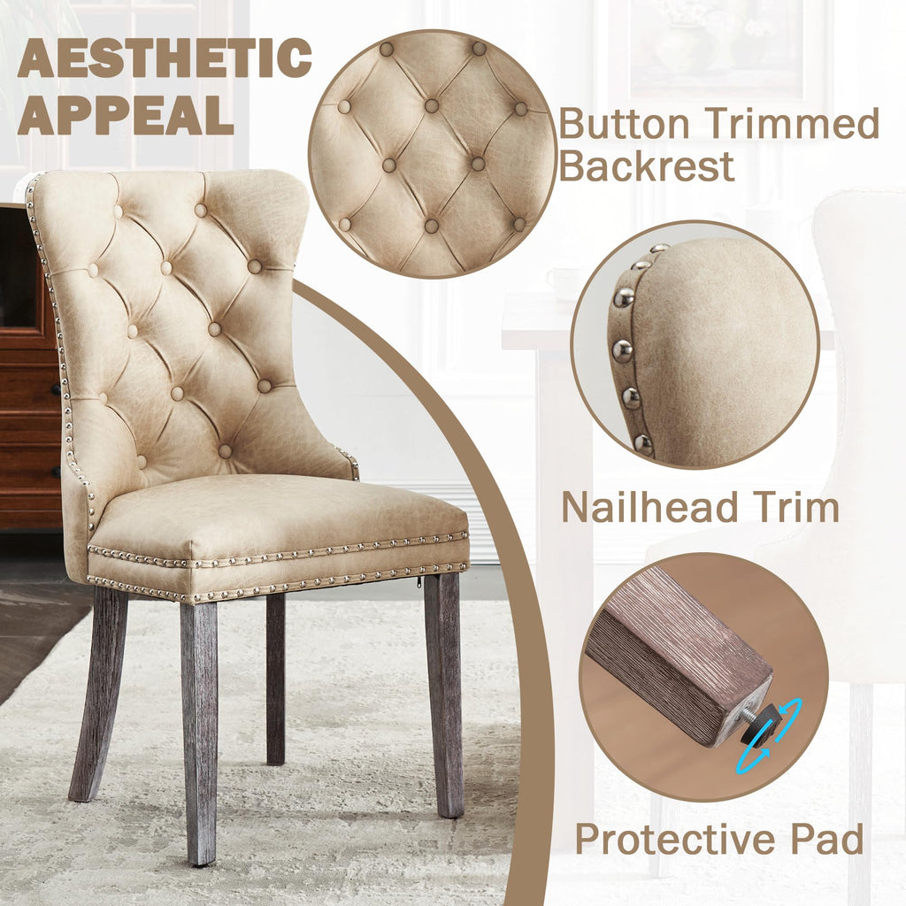 Leather Dining Chairs Set of 4, Beige