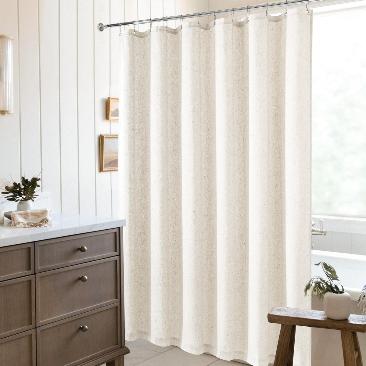 Cream Linen Shower Curtain Water Repellent 72x108 Inch