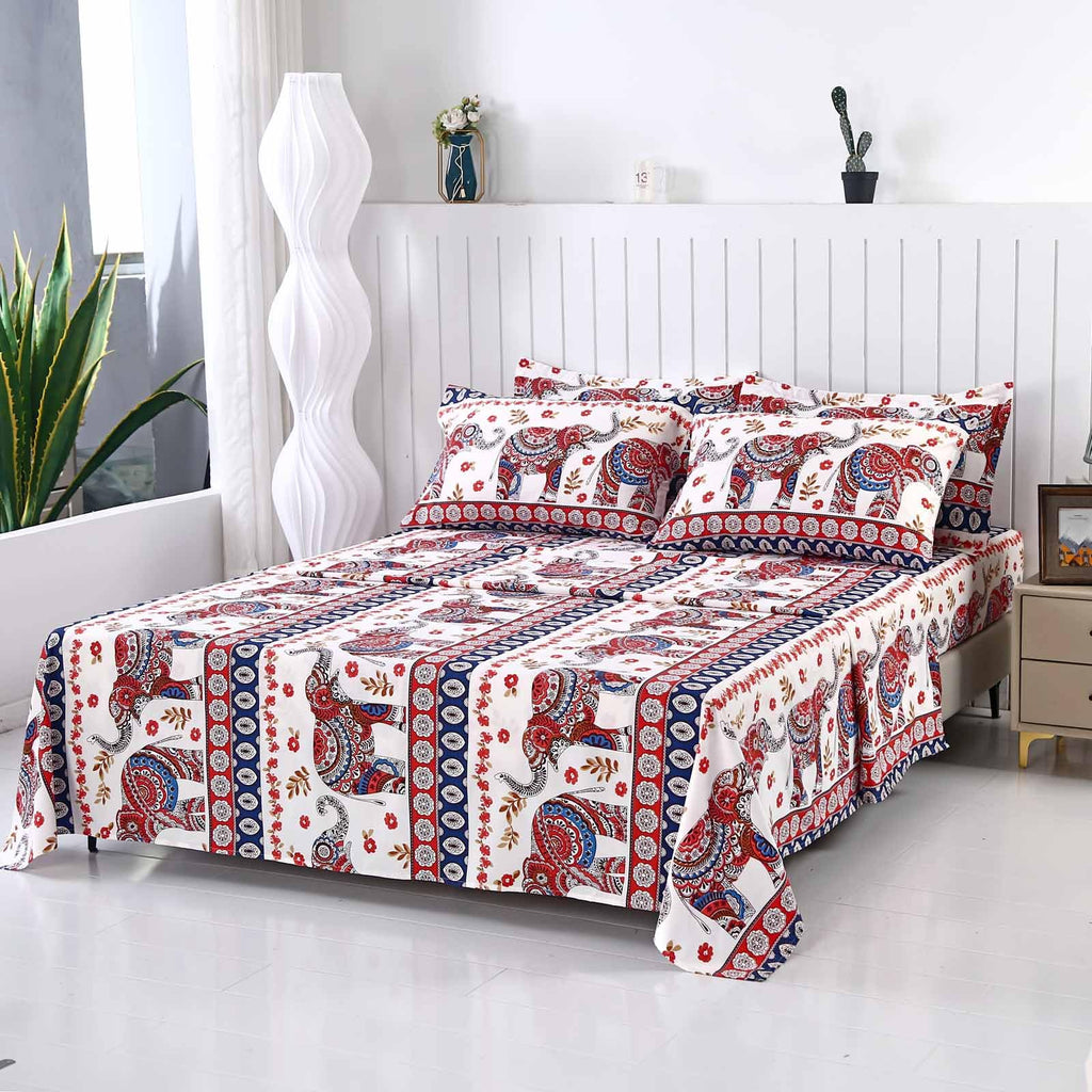 Boho Elephant Comforter Set Full Size, 7-Piece Bed in a Bag