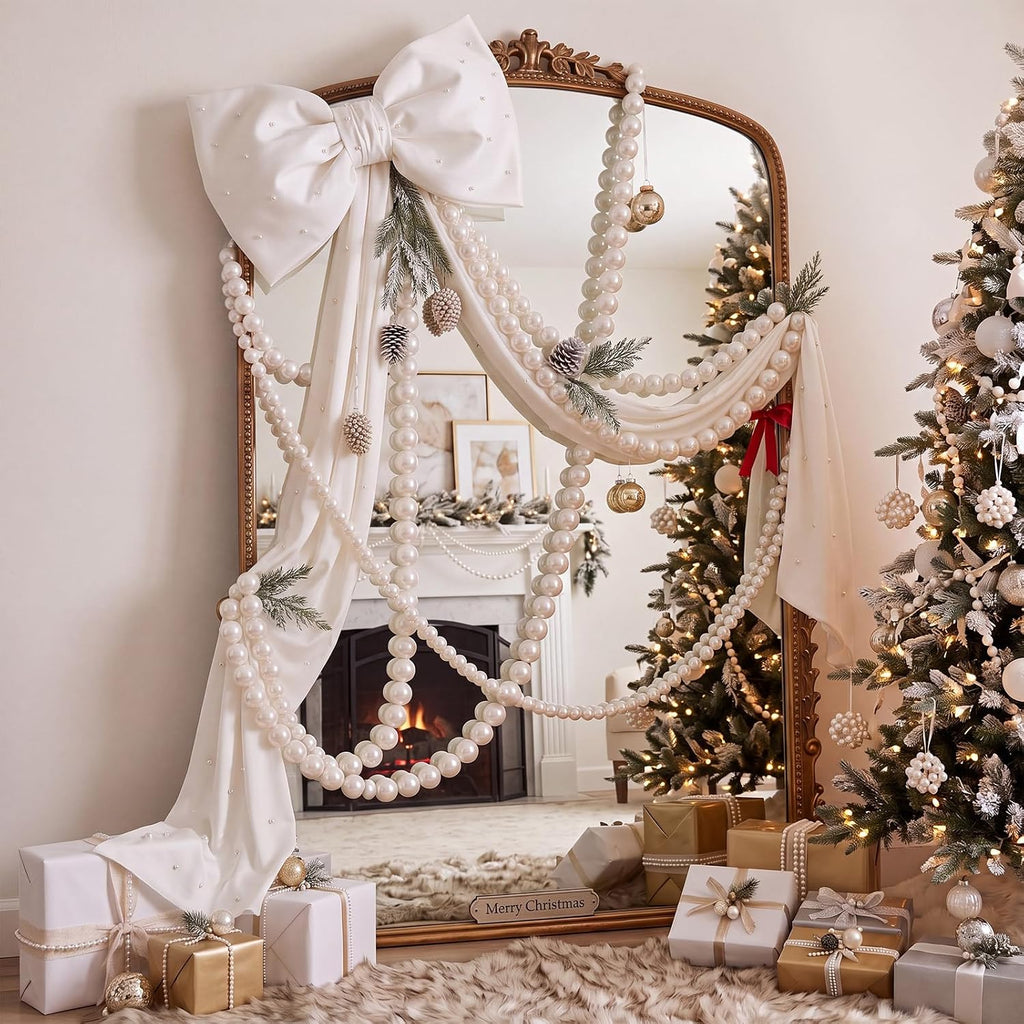 Giant Velvet Christmas Tree Topper Bow, Beige, Approx. 70 Inches with Long Tails