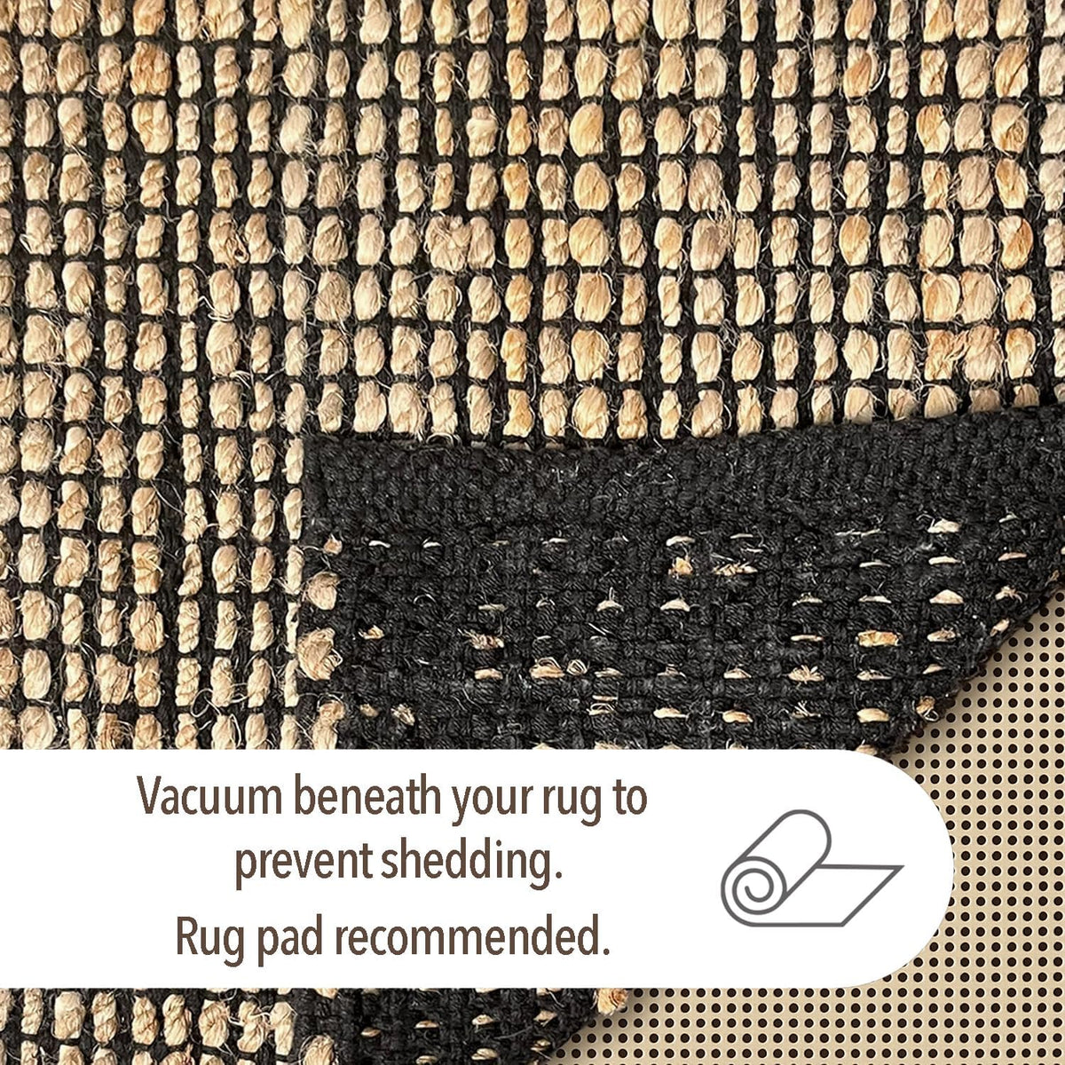 Jute Cotton Hand Woven Rug | Braided Doormat, Boho, Rustic, Natural Jute/Black | Farmhouse Vintage Area Rugs, and