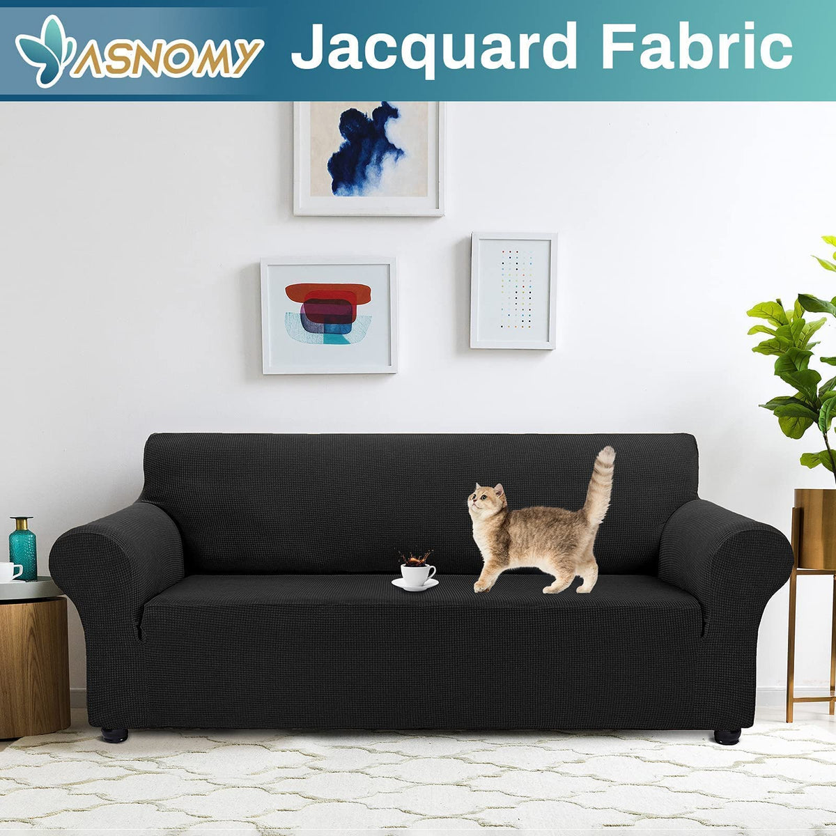 Stretch Couch Covers for Sofa Washable, 3 Cushion Couch, Black