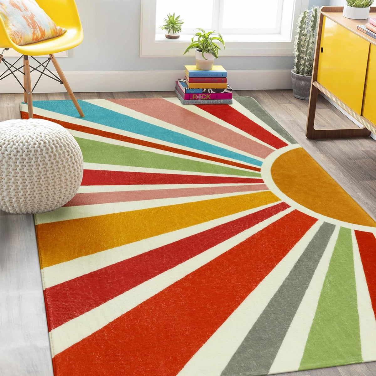 Kids Rug, Boho Washable Rainbow Nursery Rug, Non-Slip Soft Carpet for Playroom, Classroom, Office, Dining Room