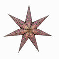 Inspired Noguchi Style Cathedral Paper Lantern Star Light - 7 Point Ø 24 inch - Black/Pink with Violet/Turquoise Tissue Inlay