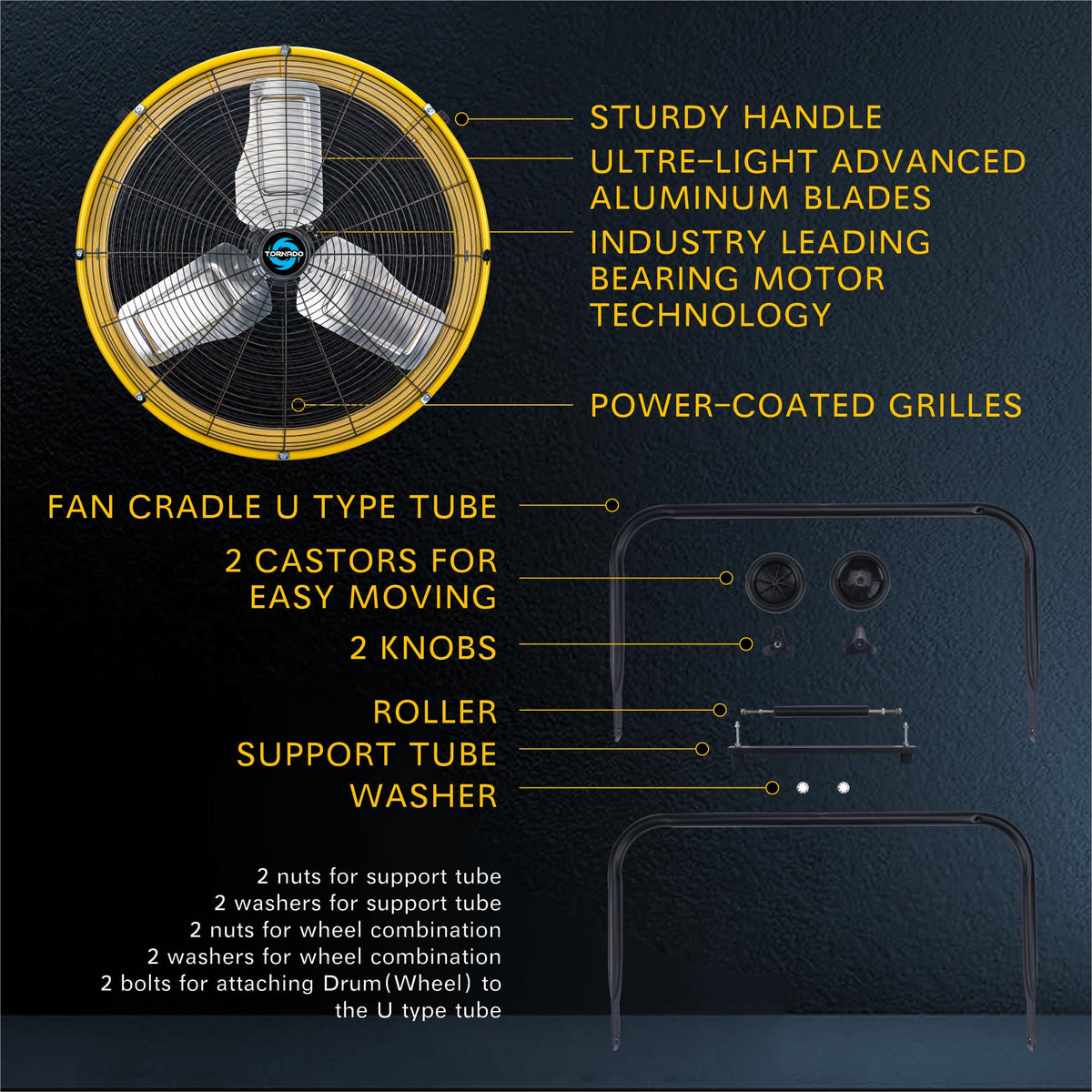 24" High-Velocity Metal Drum Fan, 7700 CFM, 3-Speed Industrial Fan, Heavy Duty for Industrial & Commercial Use, 8 FT