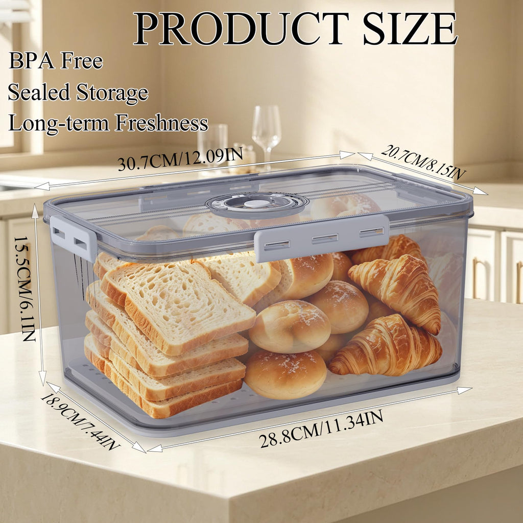 Large with Lid,Time Recording Airtight Bread Container Grey