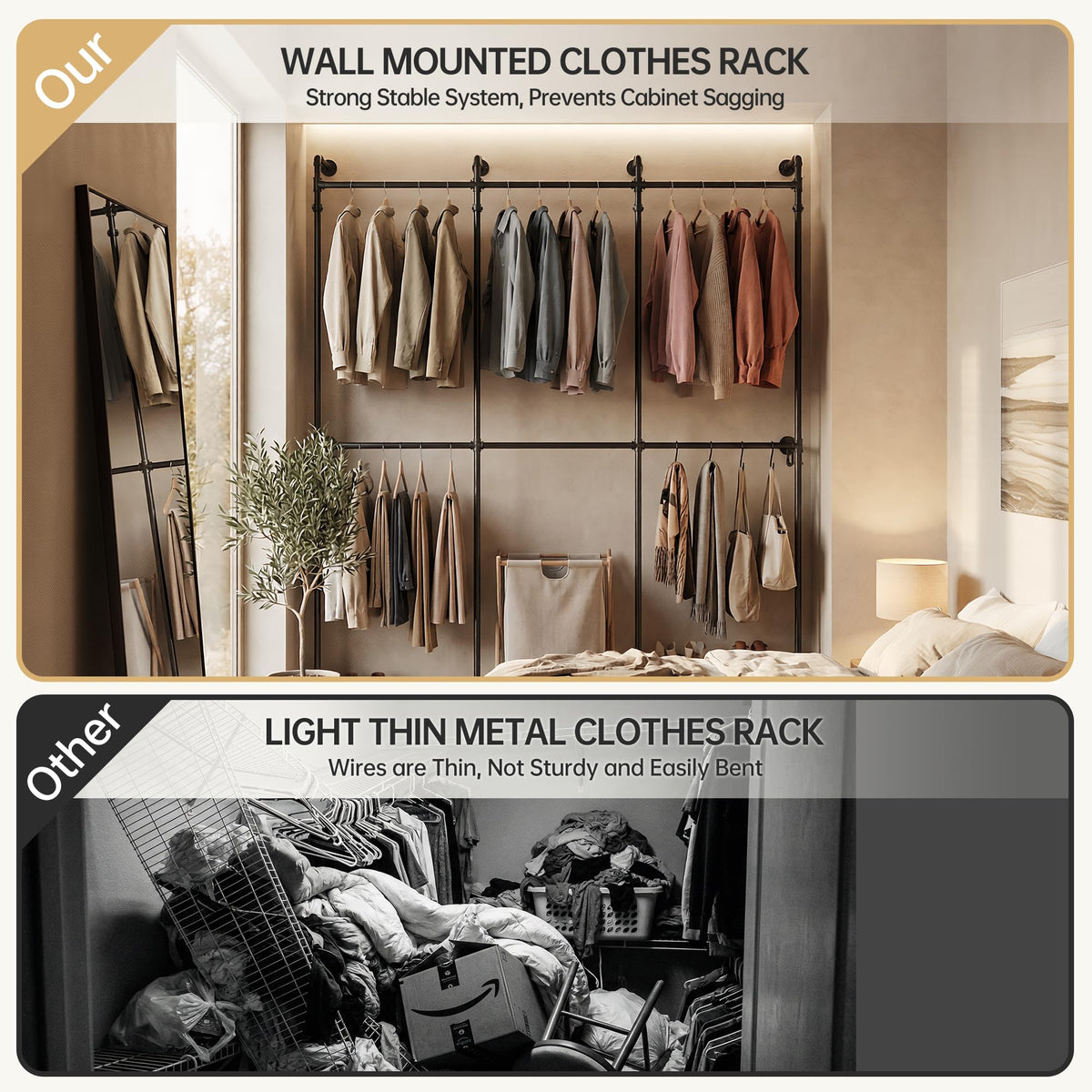 Wall Mounted Closet System, 6 Hanging Rods