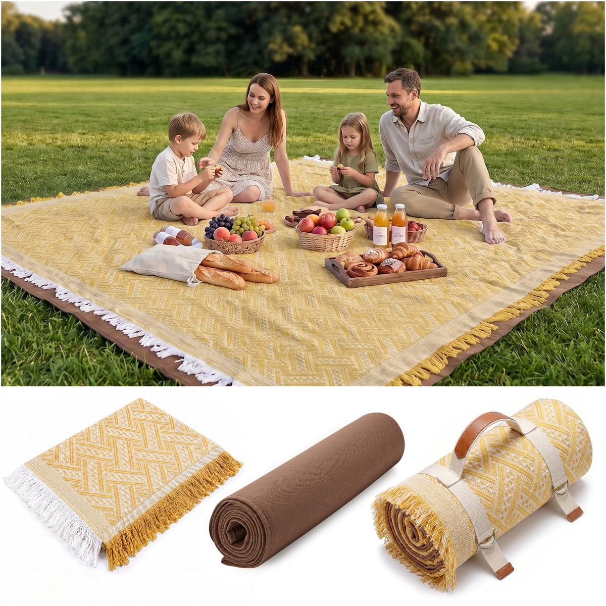 2 in 1 Extra Large 80"* 80" Rug Picnic Blankets Waterproof Outdoor Beach Blanket Foldable Camping Mat Supplies Europe