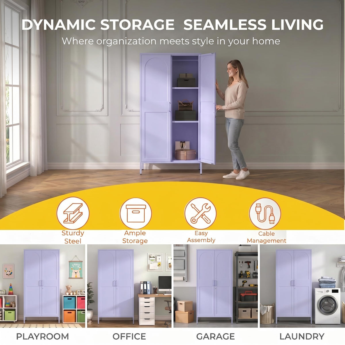 Lockable Closet Metal Wardrobe 67" Purple 2 Door Wardrobe Bedroom Storage Cabinet Adjustable shelf Multi functional