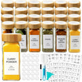 Glass Spice Jars with 398 Labels, 24 pcs 4oz Spice Containers with Bamboo Lids, Square Spice Bottles With Shaker