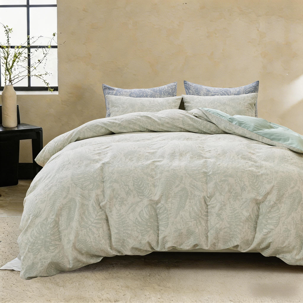 Jacquard Floral Duvet Cover Set 3 Pcs, 100% Cotton Muslin Yarn-Dyed Textured Bedding Set with Button Closure Soft
