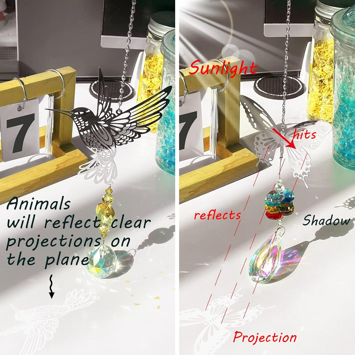 Crystal Suncatchers with Prisms Hanging Window Sun Catcher Decor Indoor Rainbow Maker Ornament Owl Hummingbird
