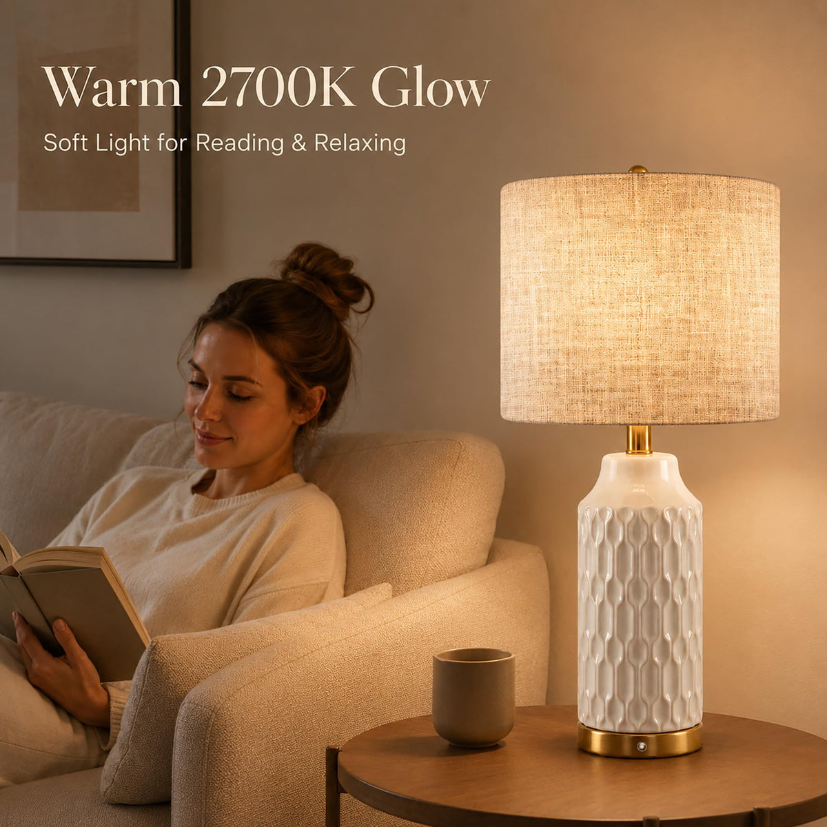 24''Cordless Table Lamp Touch Dimmable Bedside Lamps Set of 2