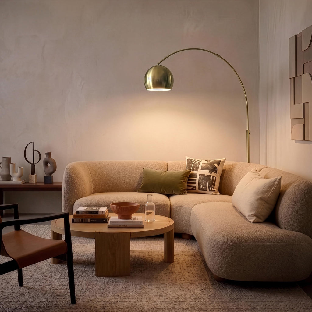Inspired Arco Style Olivia Floor Lamp - Chic Arc Lamp with Rounded Spolight Head and Marble Base, Tall Standing Lamp with LED Light Bulb
