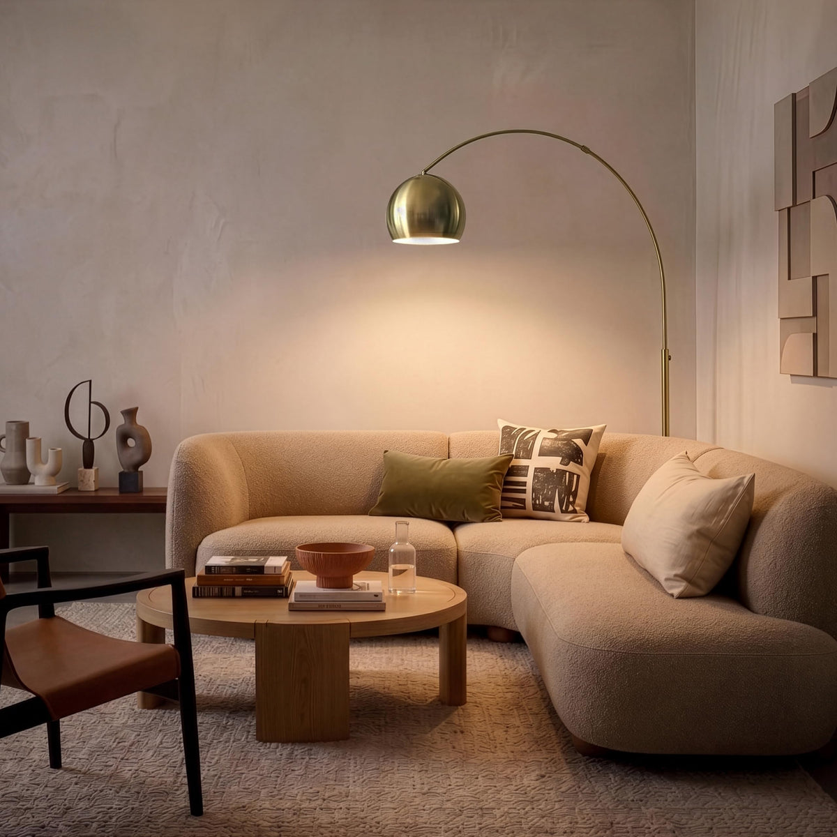 Inspired Arco Style Olivia Floor Lamp - Chic Arc Lamp with Rounded Spolight Head and Marble Base, Tall Standing Lamp with LED Light Bulb