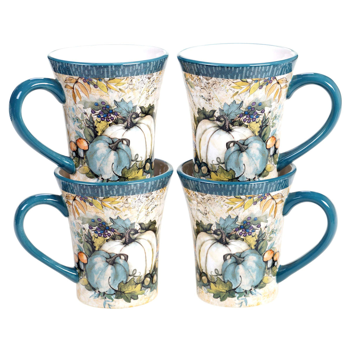 Harvest Gatherings 16-Piece Ceramic Dinnerware Set, Service for 4 - Multicolor Fall Plates, Bowls & Mugs with Pumpkin