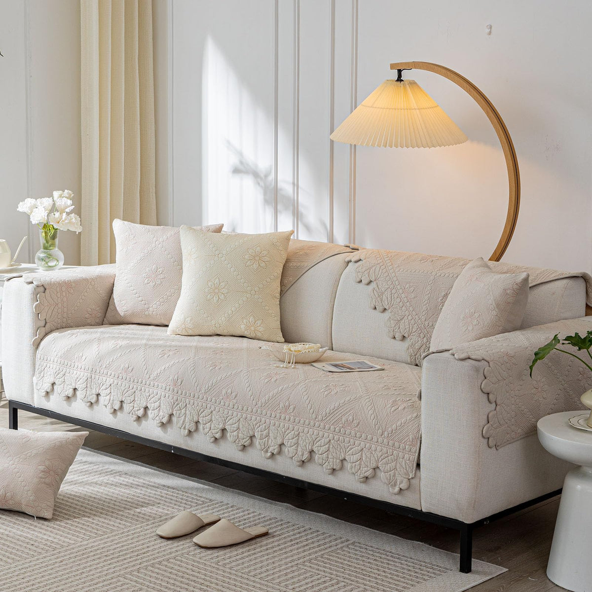 Quilted Couch Covers for Sofa Farmhouse Sofa Covers(Khaki, 28"x28")