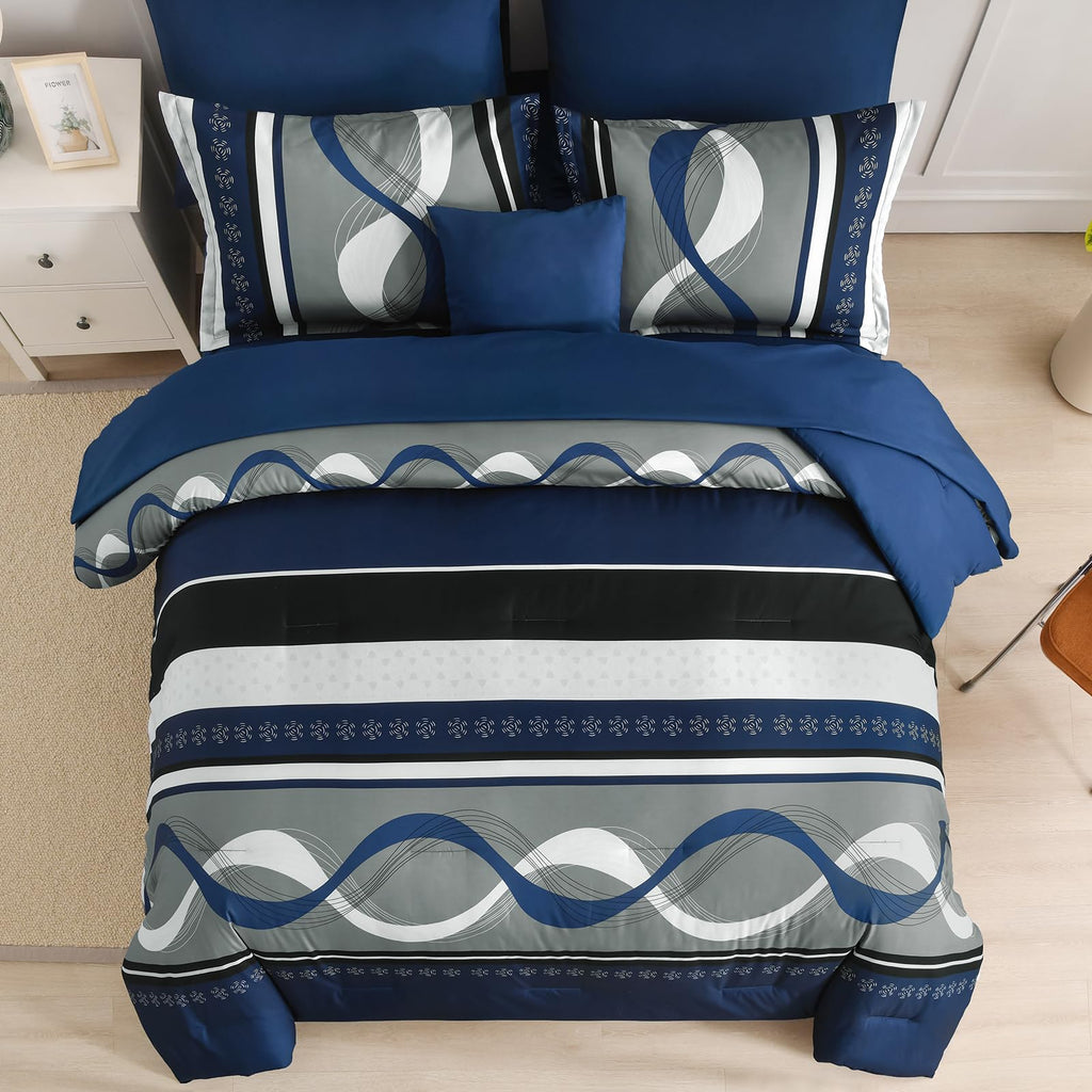Comforter Set, Navy Blue Boho Bed in a Bag