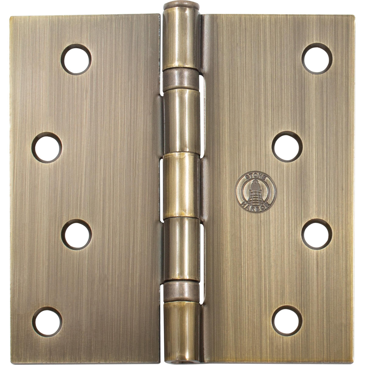 4" Ball-Bearing Door Hinges, Square Corner, Antique Brass, 3-Pack