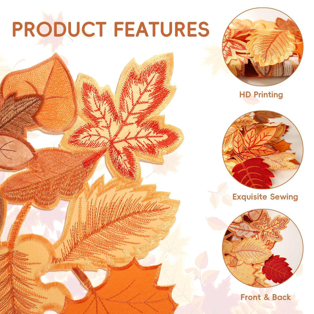Fall Placemats Set of 4 14x20 Inch Autumn Maple Leaf Embroidered Mat