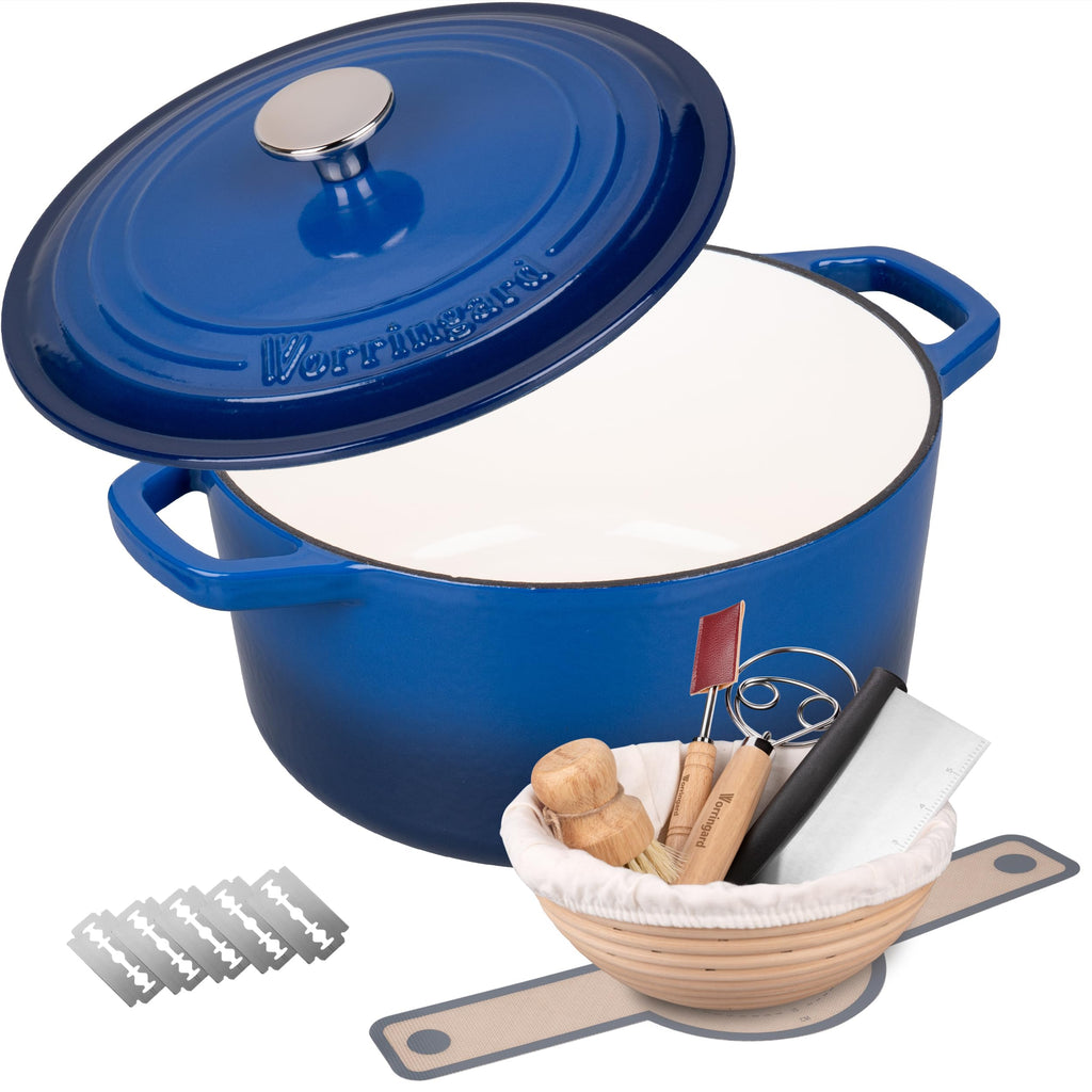 Enameled Cast Iron Dutch Oven Pot with Lid, for Bread Baking, Round Bread Oven- include Sourdough Bread Baking