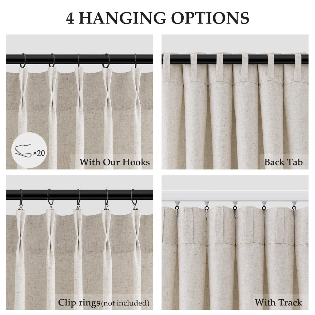 Mousse White Pinch Pleated Linen Curtains 112 Inches Long Bedroom Light Filtering Neutral Farmhouse Curtain 112