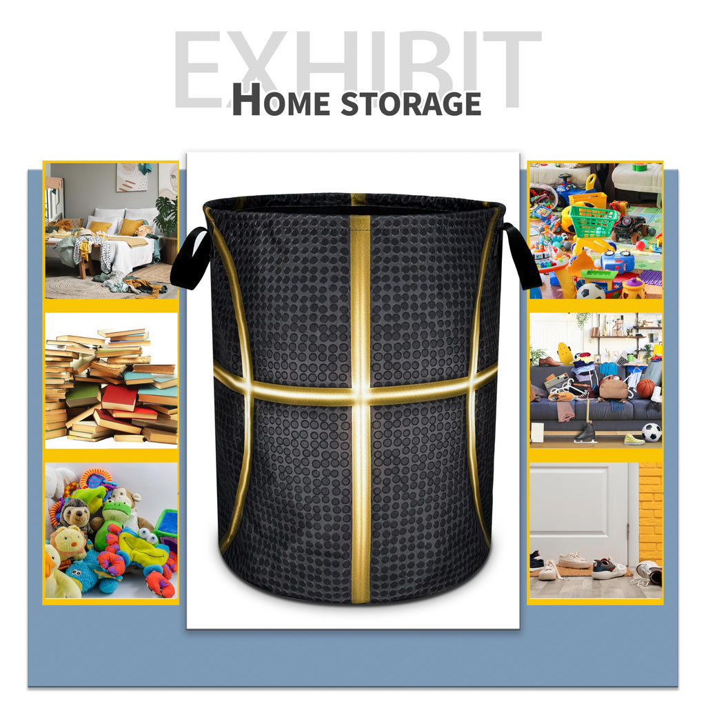Black And Gold Basketball Laundry Basket Foldable Waterproof Oxford Cloth