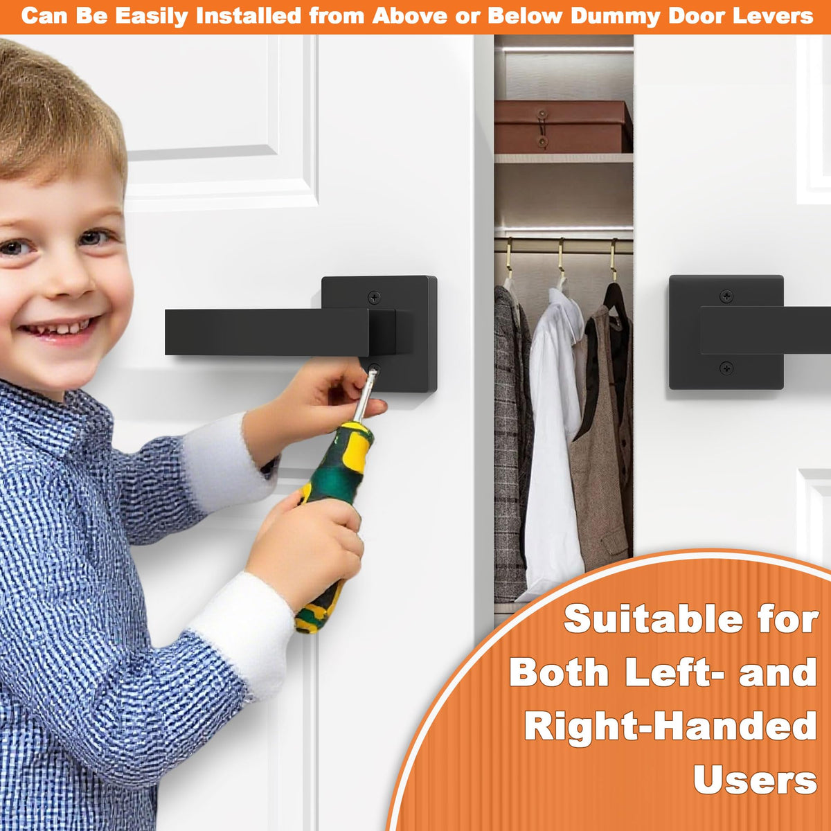 Dummy Door Handles Interior Closet Black Pack of 10 Without Latch
