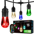 Vintage Outdoor String Lights, 48ft, 24 Bulbs, Remote Control