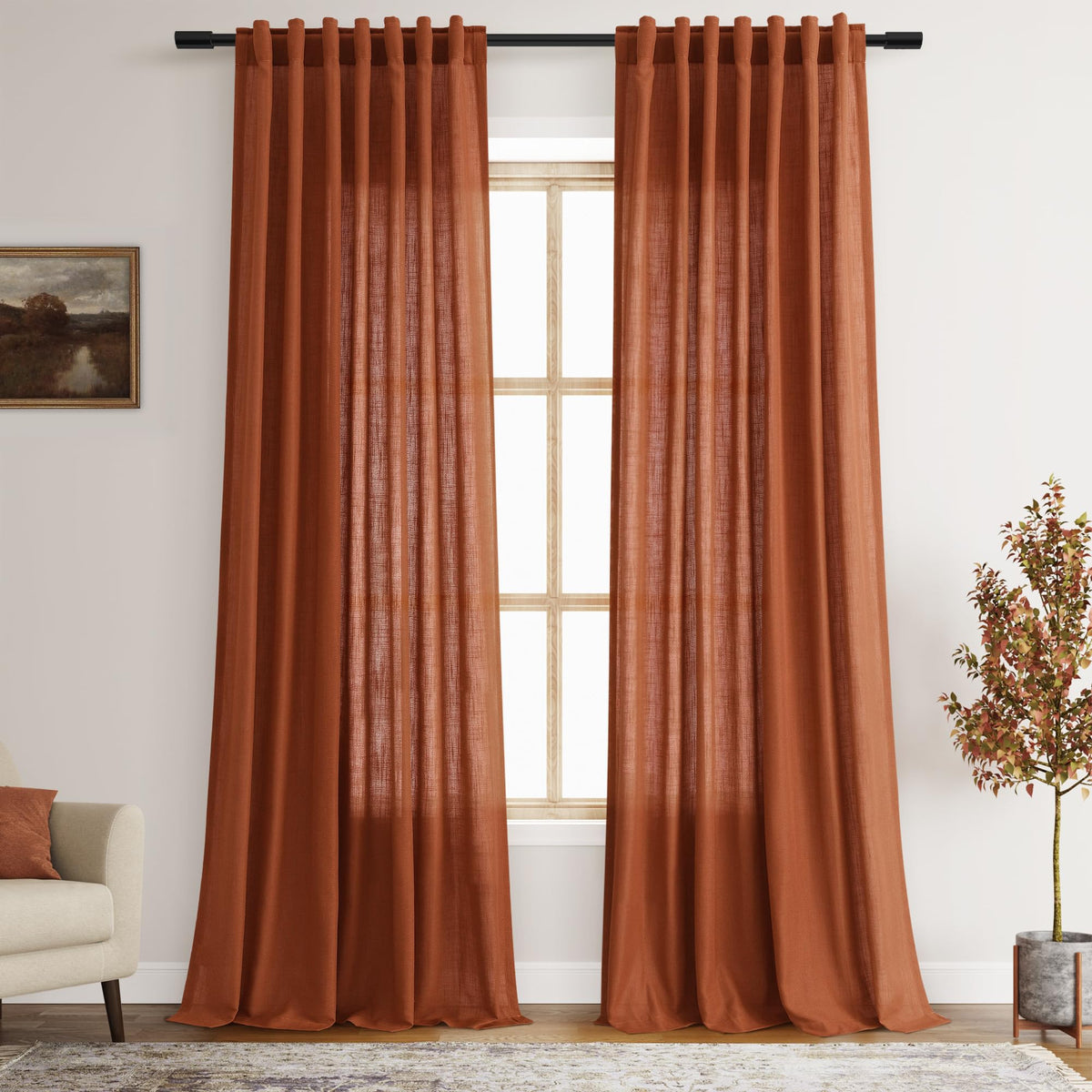 Extra Long Curtains 120 inch Length 2 Panels Back Tab Terracotta Curtains Rustic Farmhouse Boho Fall Decor Brick