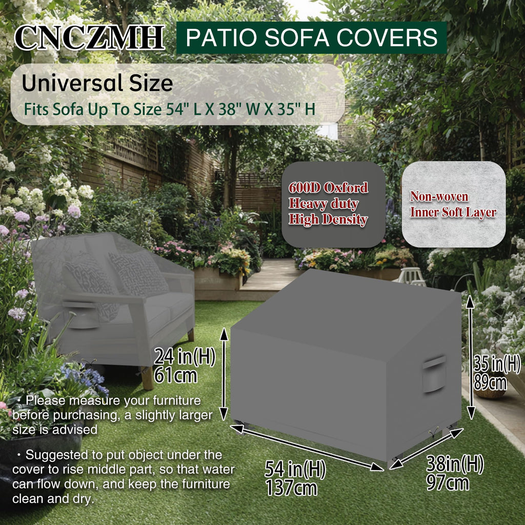 Waterproof 2-Seater Outdoor Patio Sofa Cover 54Wx38Dx24H/35H