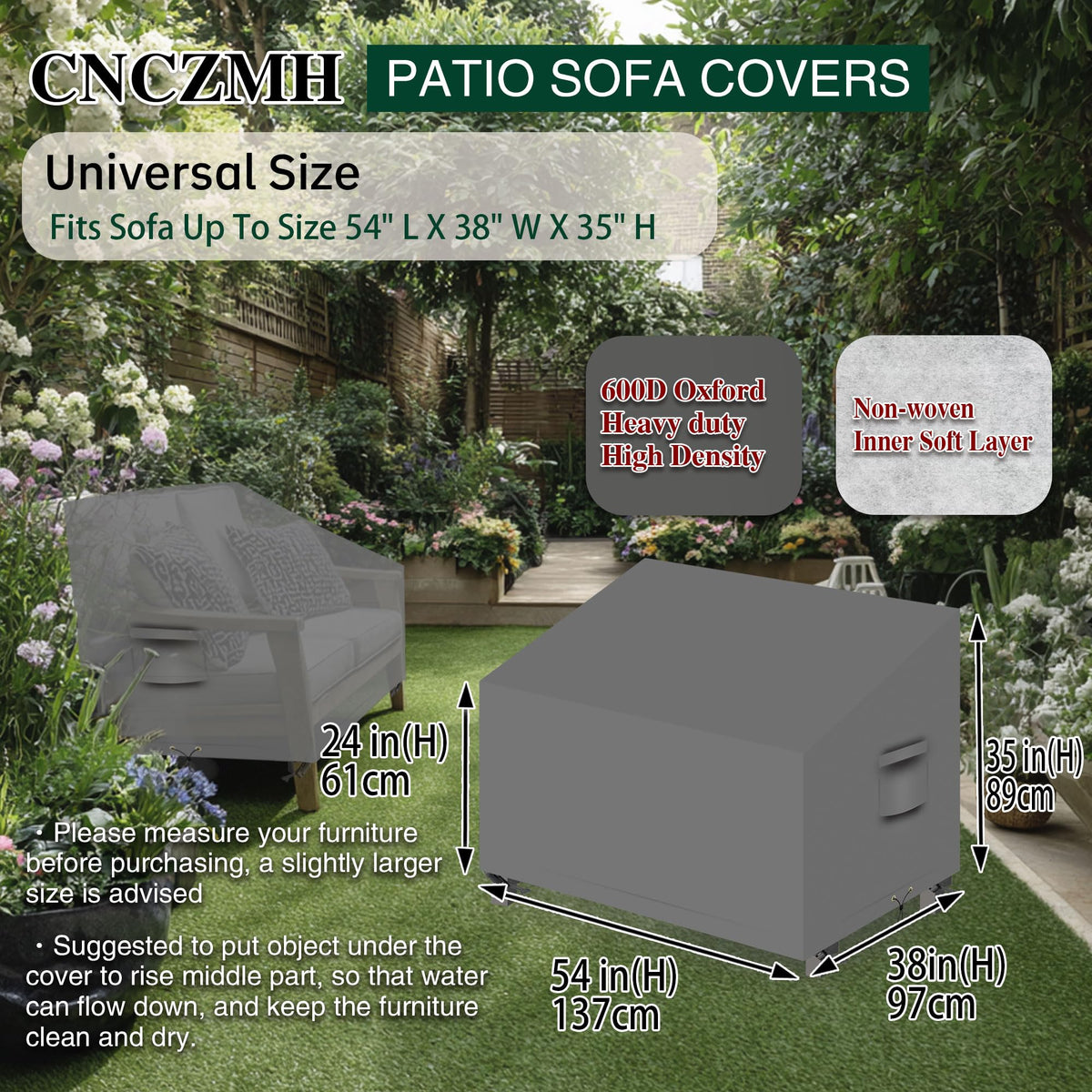 Waterproof 2-Seater Outdoor Patio Sofa Cover 54Wx38Dx24H/35H