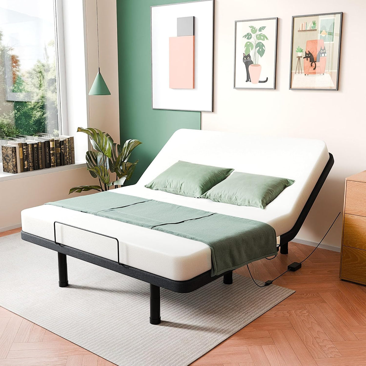 Queen Adjustable Bed Frame, Wired Remote Control, Independent Head and Foot Incline, Electric Bed Frame Base