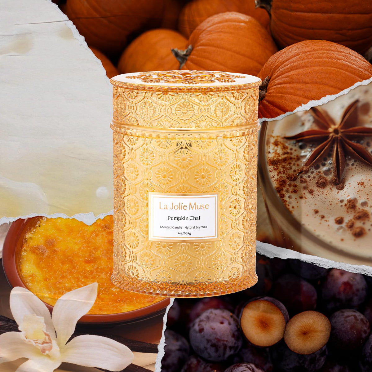 Pumpkin Chai Scented Candles, 19 oz Natural Soy Wax