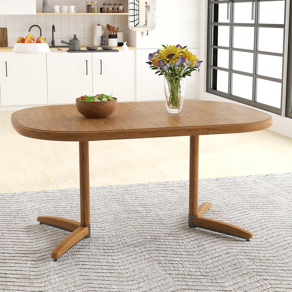 Extendable Square Round Dining Table for 4 to 6 Person-Chestnut
