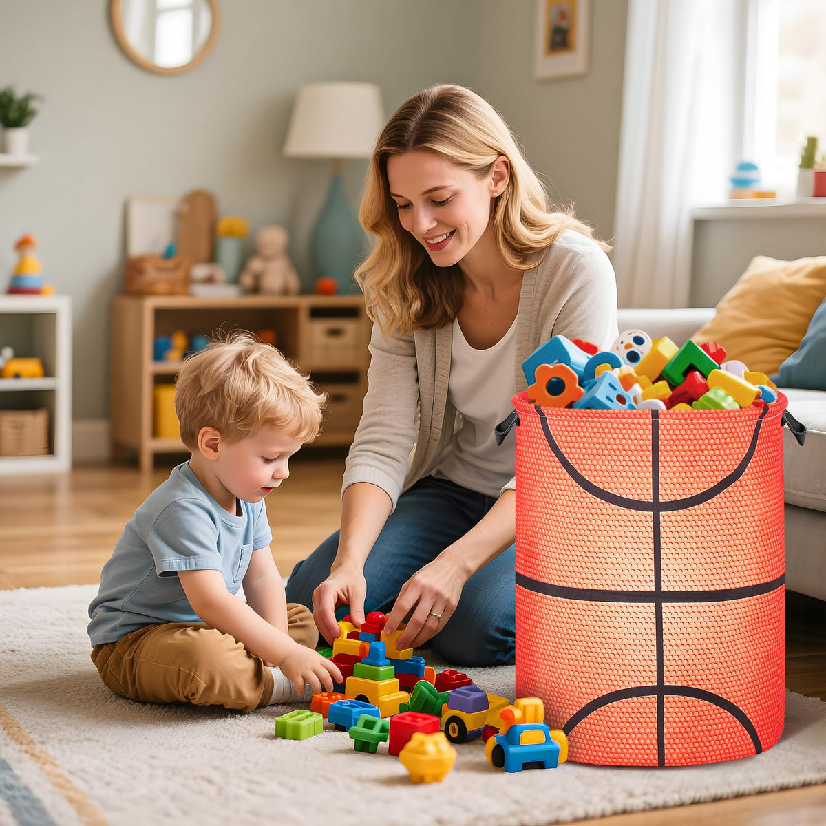 Basketball Laundry Basket for Boys Room Decor, Kids Nursery Hamper Gift Bedroom Sports Room Accessories, Teens Stuff