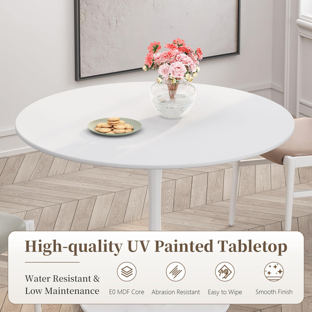 Inspired Saarinen Style 42" Round Tulip Table with Thickened Tabletop & Metal Pedestal
