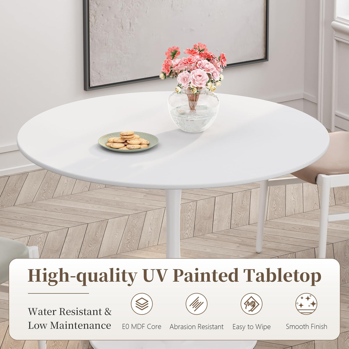 Inspired Saarinen Style 42" Round Tulip Table with Thickened Tabletop & Metal Pedestal