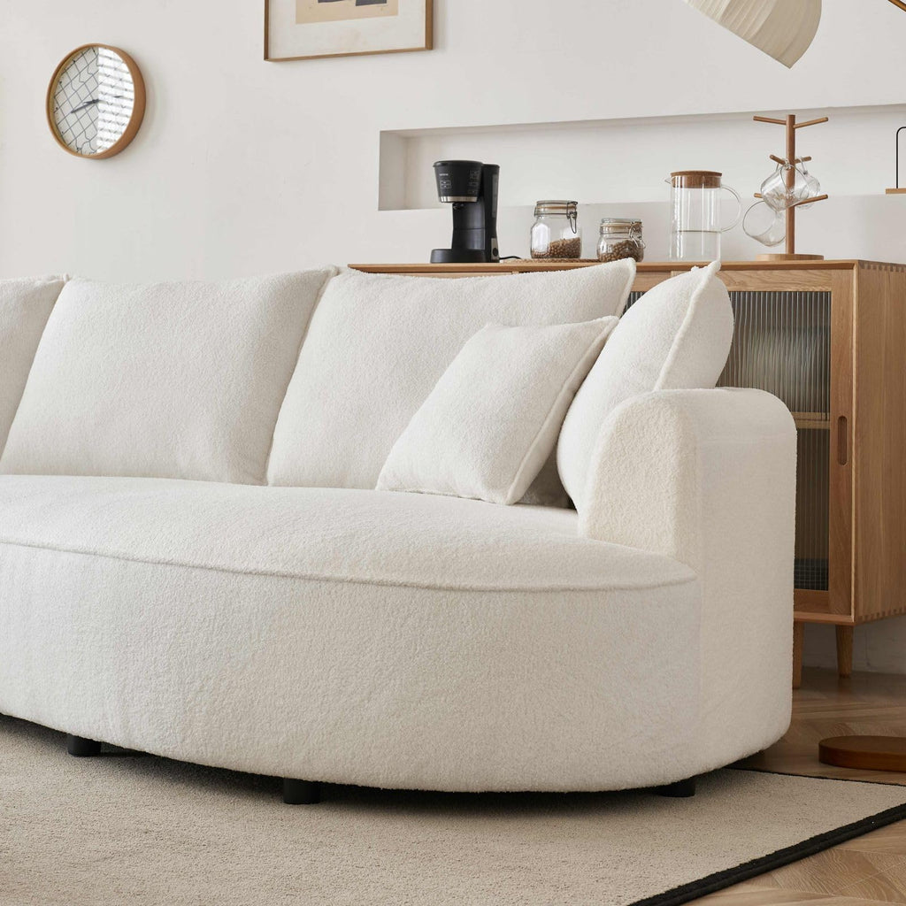 122.8" Curved Sofa, Cream Modern Boucle Modular Sectional Sofa Set 4 Seat Upholstered Couch