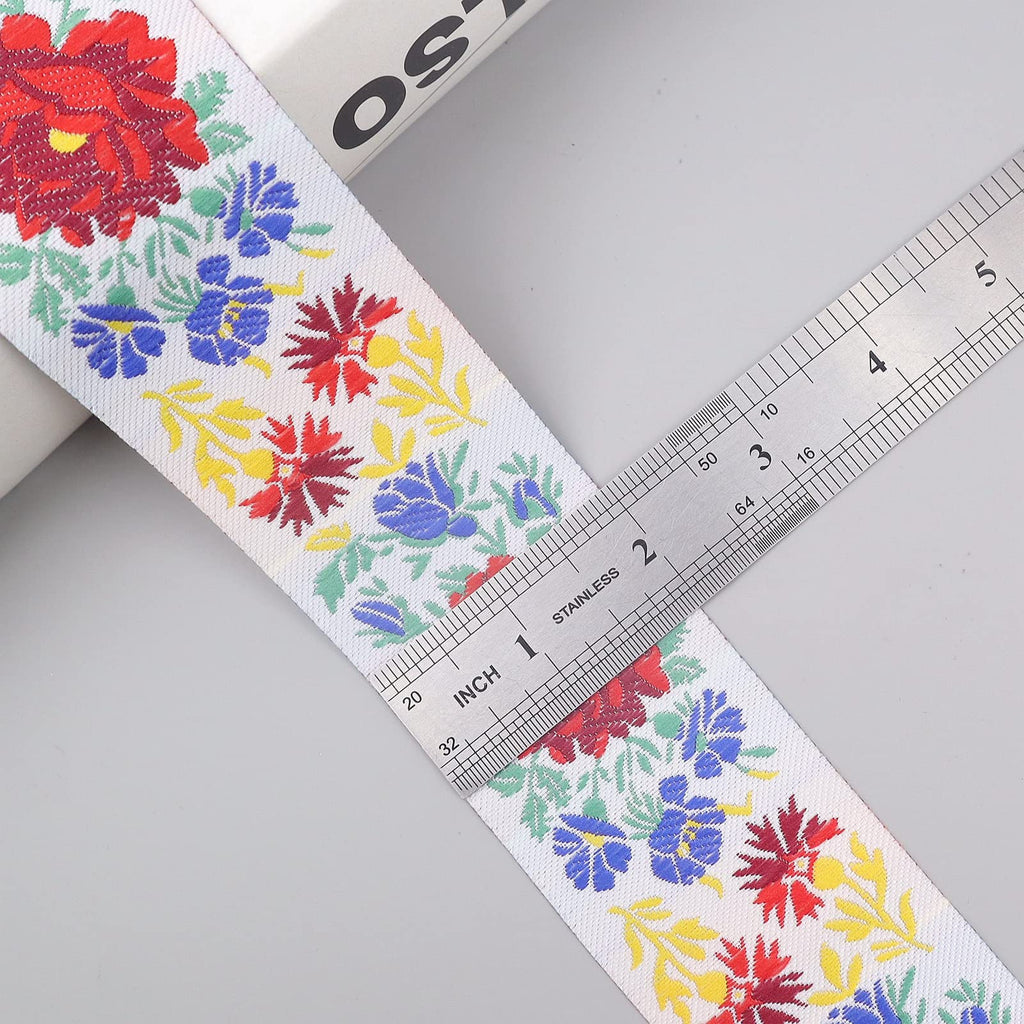 Vintage Jacquard Ribbon Trim, Woven Floral Boho Fabric Ribbon for Sewing, Crafts, Bags, Upholstery & Home - 10 Yards