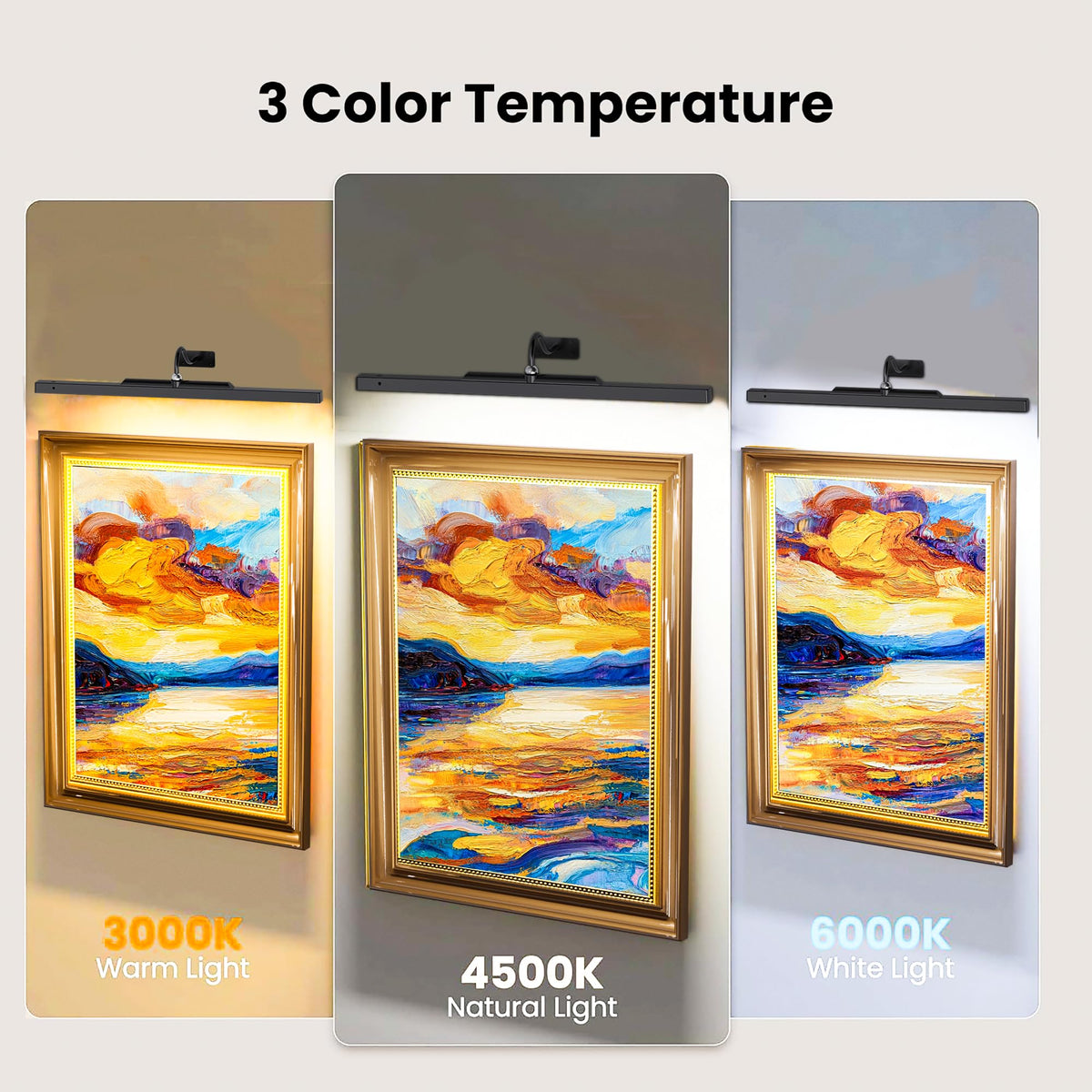 24 Inch Picture Light - Black 6000mAh Battery Operated Wireless Wall Sconce with Remote & Timer for Paintings