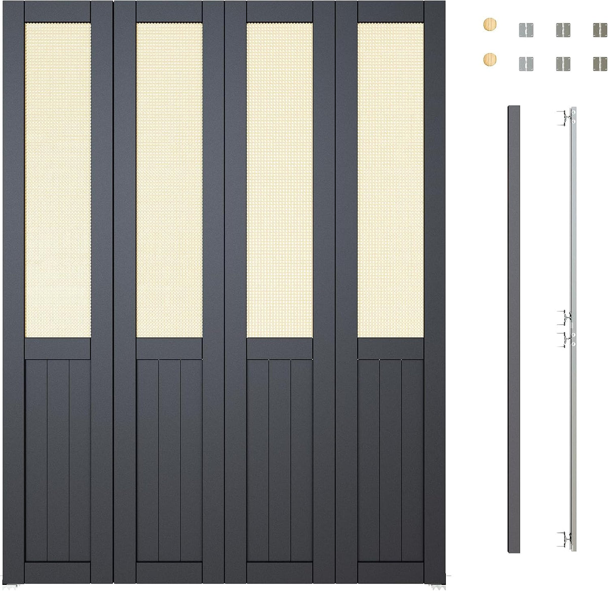 60'' x 80" Rattan Bifold Closet Door, Cane Webbing Wood Interior Door Slab, Build Quality Black Folding Barn Doors